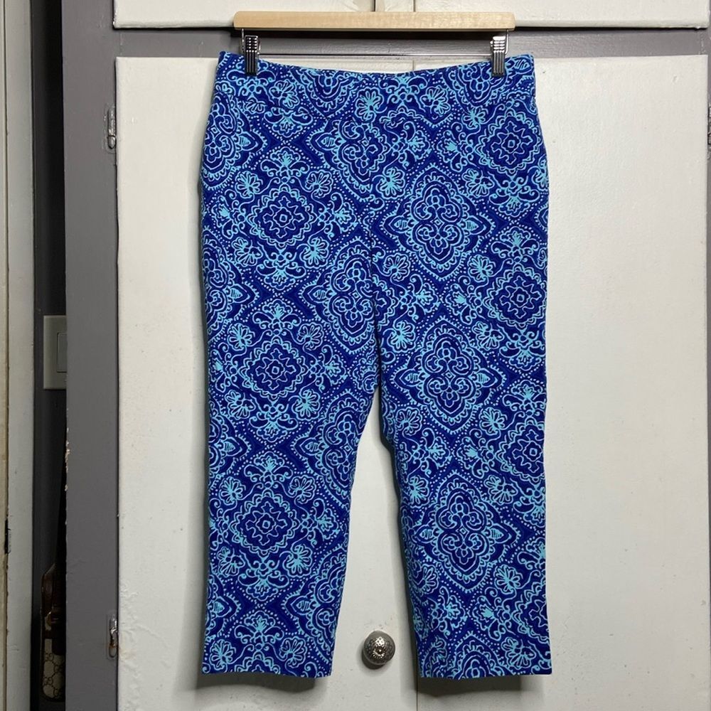 chicos so slimming pants size 2 petite blue turquoise floral mandala